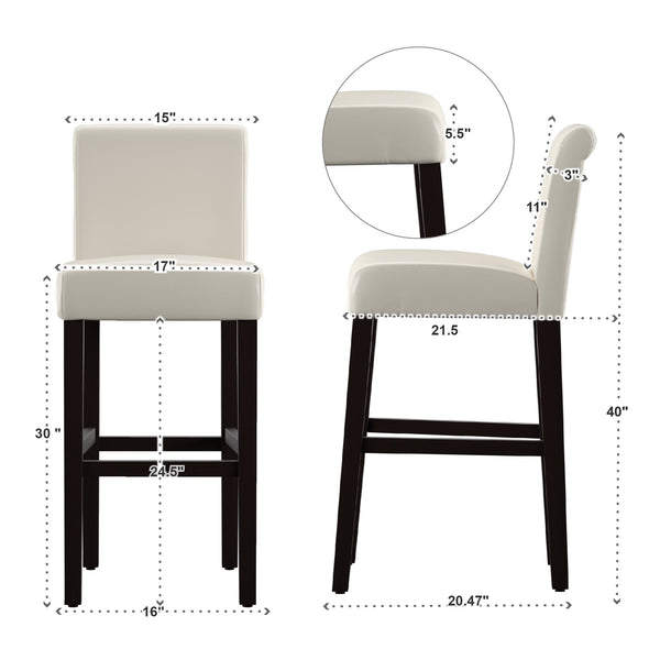 Gvain Faux Leather Barstools Set of 2 with Rubberwood Frame for Modern Kitchen Bar