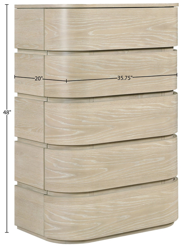 Meridian Furniture Annalise Tall Chest Mid Century Modern Bedroom Dresser with Rounded Edges and Natural Wood Veneer Natural 859Oak-CH