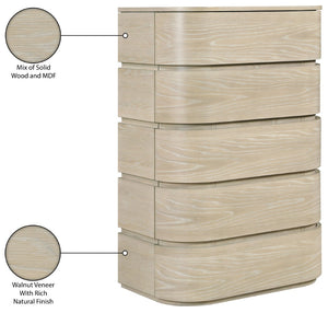 Meridian Furniture Annalise Tall Chest Mid Century Modern Bedroom Dresser with Rounded Edges and Natural Wood Veneer Natural 859Oak-CH
