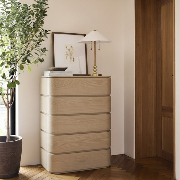 Meridian Furniture Annalise Tall Chest Mid Century Modern Bedroom Dresser with Rounded Edges and Natural Wood Veneer Natural 859Oak-CH