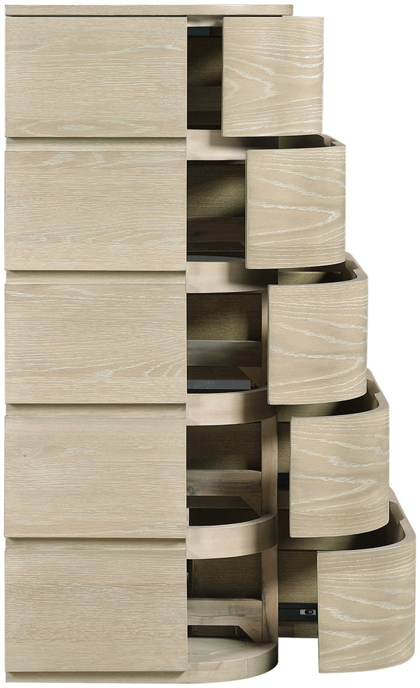 Meridian Furniture Annalise Tall Chest Mid Century Modern Bedroom Dresser with Rounded Edges and Natural Wood Veneer Natural 859Oak-CH