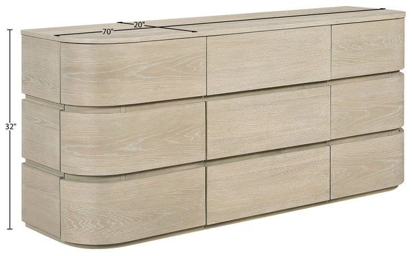 Meridian Furniture Annalise Mid-century Veneer Dresser with Rounded Edges and Ample Storage for Modern Bedrooms Natural 859Oak-D
