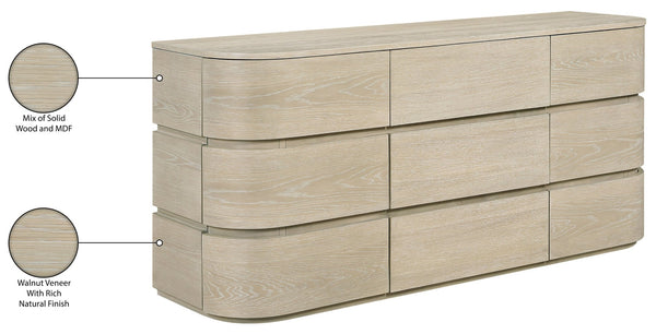 Meridian Furniture Annalise Mid-century Veneer Dresser with Rounded Edges and Ample Storage for Modern Bedrooms Natural 859Oak-D