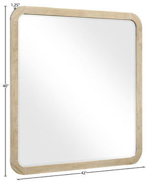 Meridian Furniture Annalise Wood Veneer Wall Mirror with Rounded Mid-century Modern Frame for Stylish Interiors Natural 859Oak-M