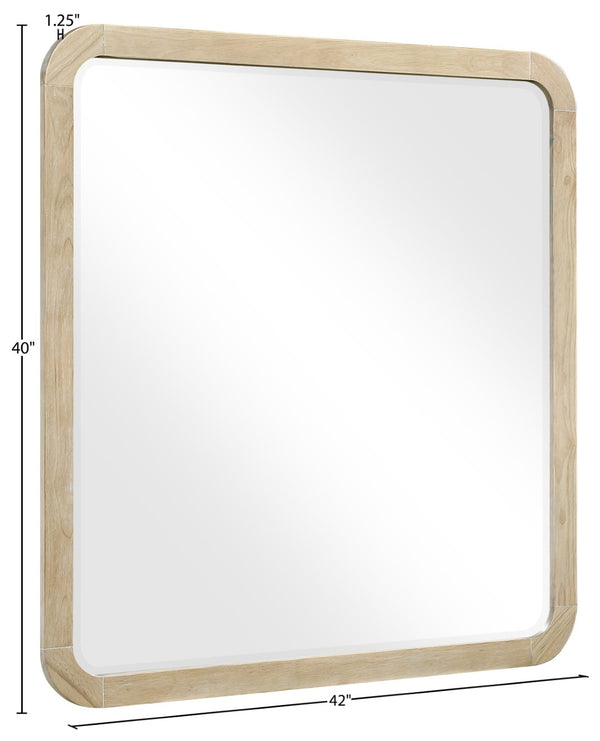 Meridian Furniture Annalise Wood Veneer Wall Mirror with Rounded Mid-century Modern Frame for Stylish Interiors Natural 859Oak-M
