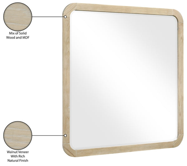 Meridian Furniture Annalise Wood Veneer Wall Mirror with Rounded Mid-century Modern Frame for Stylish Interiors Natural 859Oak-M
