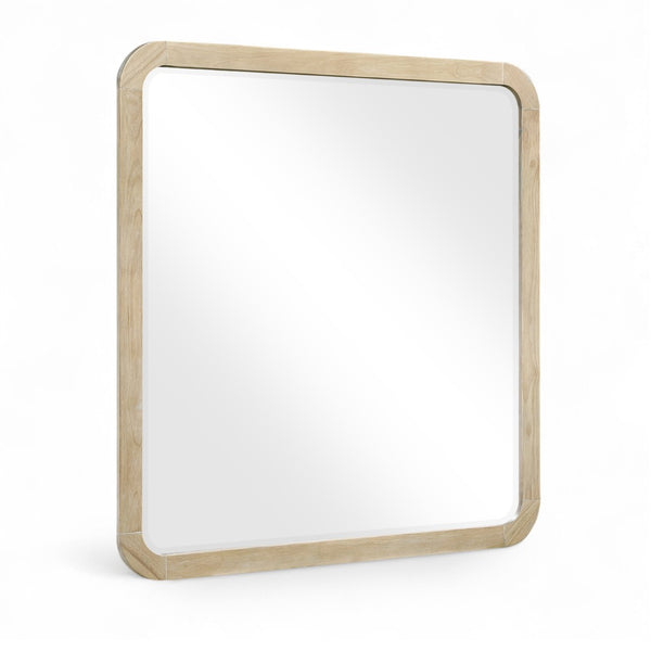 Meridian Furniture Annalise Wood Veneer Wall Mirror with Rounded Mid-century Modern Frame for Stylish Interiors Natural 859Oak-M
