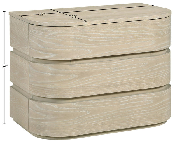 Meridian Furniture Annalise Mid-century Modern Nightstand Solid Wood Veneer with Rounded Edges for Bedroom Storage Natural 859Oak-NS