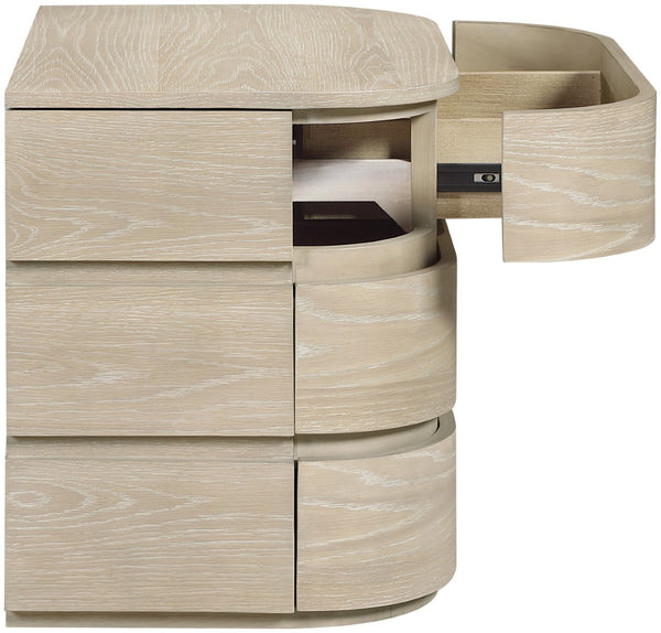 Meridian Furniture Annalise Mid-century Modern Nightstand Solid Wood Veneer with Rounded Edges for Bedroom Storage Natural 859Oak-NS