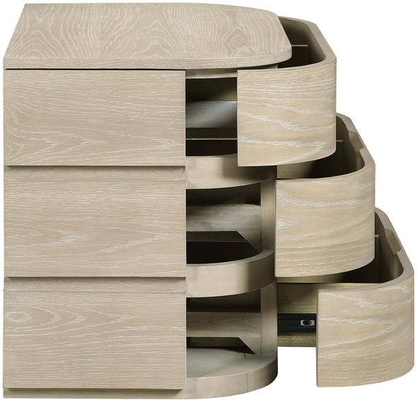 Meridian Furniture Annalise Mid-century Modern Nightstand Solid Wood Veneer with Rounded Edges for Bedroom Storage Natural 859Oak-NS
