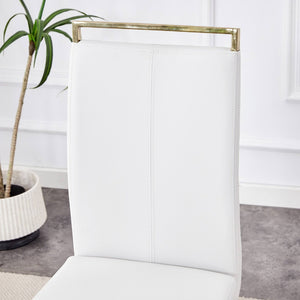 English Elm Table Elegant Transparent Glass Dining Set - 71"X35.4" With 8 White Pu Chairs & Golden Legs W1151S02360-GIGA