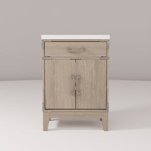 English Elm Grey Oak Single-Sink Vanity 24" W X 18" D - Modern Design With Soft-Close Storage & Acrylic Top B2731P259746