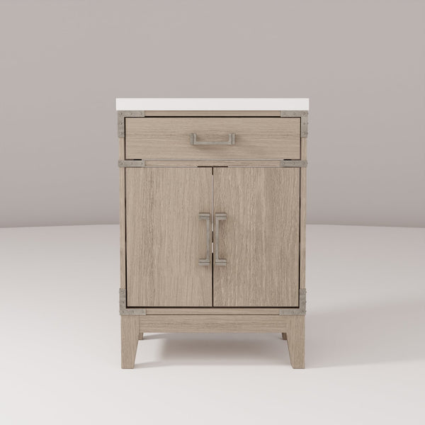 English Elm Grey Oak Single-Sink Vanity 24" W X 18" D - Modern Design With Soft-Close Storage & Acrylic Top B2731P259746