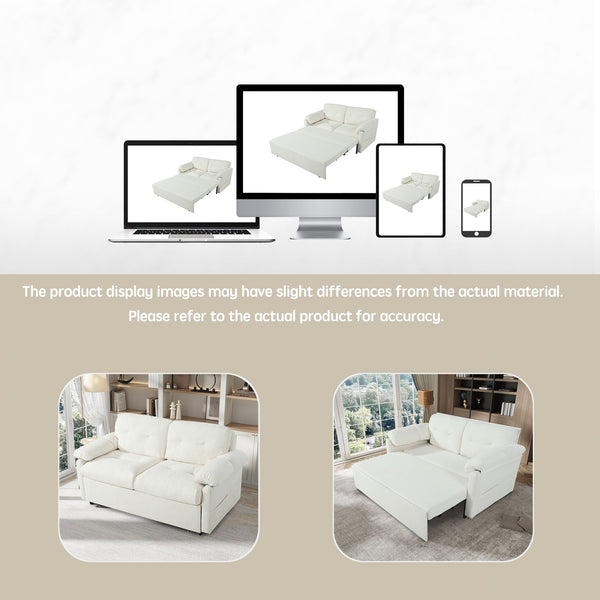 English Elm Convertible Pull Out Sofa Bed Queen Size with Steel Frame, Dual Armrests, Chenille Sleeper Couch with Storage and Casters Beige W3163P269692