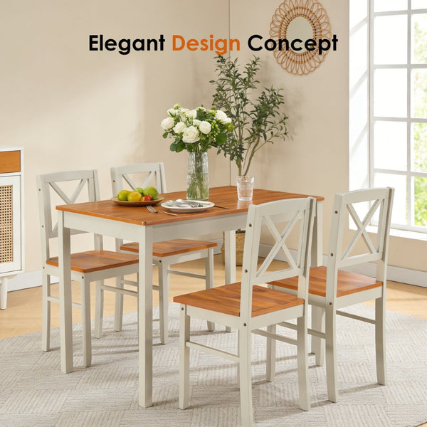 English Elm 5-piece Solid Rubberwood Dining Set Seats Four with Space Saving Design for Apartments W2896P419919