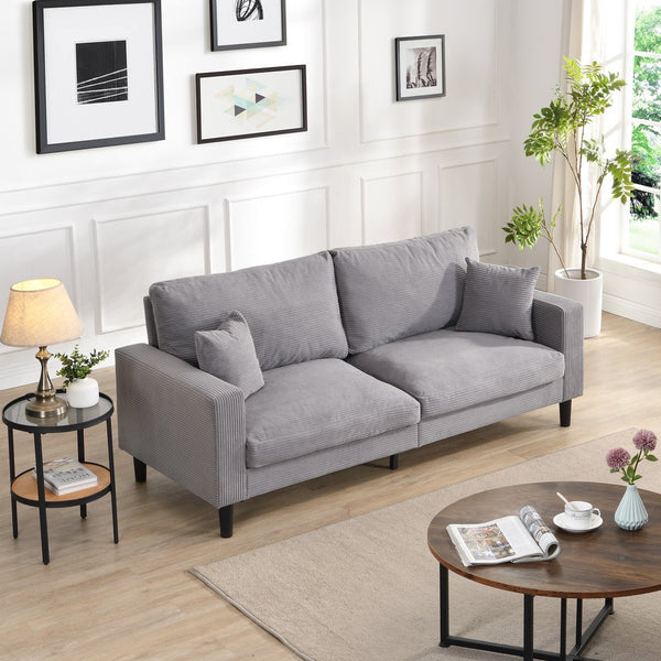 English Elm 74" High Resilience three seater Sofa with Corduroy Upholstery, Plush High-Density Cushion, Sturdy Wooden Frame, Stylish Apartment Seating Light Gray 35.83 L x 31.9 W x 12.6 H W2297P264474