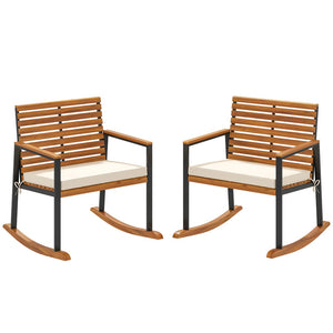 English Elm Outsunny Acacia Wood Patio Rocking Chair Set of 2 with Cushions and Armrests W2225P485614