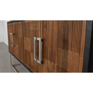 English Elm Washoe Rustic Walnut and Silver 4-Door Accent Cabinet with Metal Legs, Storage Shelves, 67"W B062P358336