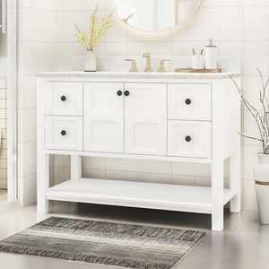 English Elm Christopher Knight Home® - 48'' White Acacia Cabinet Vanity 48" Single Sink 4 Soft-Close Drawers Bottom Shelf Easy Plumbing Access 65598.00WHI