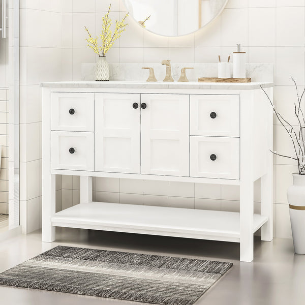 English Elm Christopher Knight Home® - 48'' White Acacia Cabinet Vanity 48" Single Sink 4 Soft-Close Drawers Bottom Shelf Easy Plumbing Access 65598.00WHI