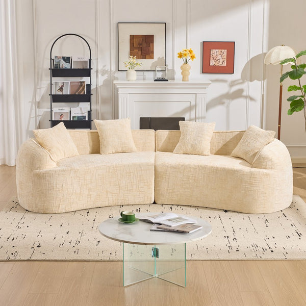 English Elm Beige Curved Compressed Sofa — Nordic Minimalist Foam & Spring Design, Soft Upholstery, Easy Setup W3612S00012
