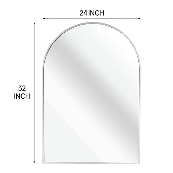 English Elm 24X32 Inch Silver Metal Framed Arched Bathroom Mirror - Modern Elegance For Stylish Homes W2203P303828