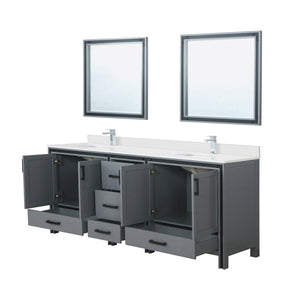 English Elm Dark Grey Double Bath Vanity 84" W x 22" D with Cultured Marble Top, Chrome Faucet & 34" Mirrors, Durable Surface B2731S01148