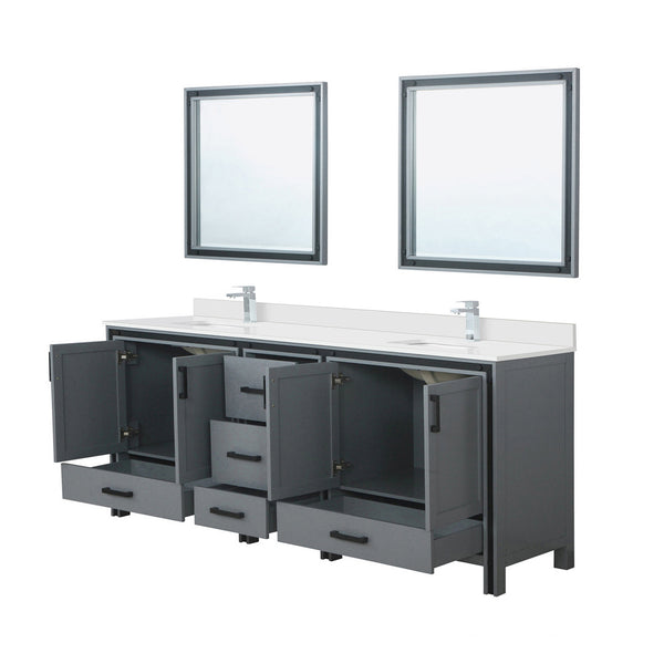 English Elm Dark Grey Double Bath Vanity 84" W x 22" D with Cultured Marble Top, Chrome Faucet & 34" Mirrors, Durable Surface B2731S01148