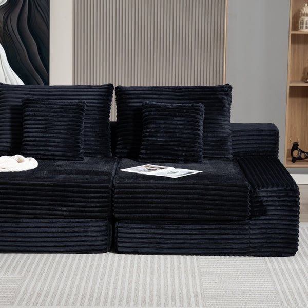 English Elm Double Cloud Plush Chaise Lounge Sofa Bed with Deep Seat, No Assembly, Ultra-Soft Corduroy Comfort Black W794S00004