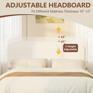 English Elm Boucle Cloud Upholstered Full Platform Bed with Adjustable Curved Headboard in White N733P439489K