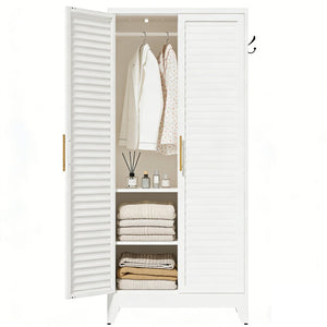 English Elm White Steel Freestanding Wardrobe Cabinet with Rod and Shelves for Dorm or Apartment T2398P480394