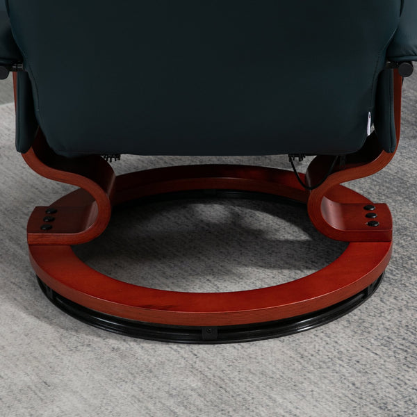 English Elm HOMCOM Blue Faux Leather Manual Recliner Chair with Swivel Wood Base, 145° Recline & Footrest Comfort W2225P173865