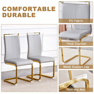 English Elm Table 9-Piece Luxurious Dining Set With Golden Legs, Stunning Pandora Glass Top & 8 Gray Pu Chairs W1151S03238-GIGA