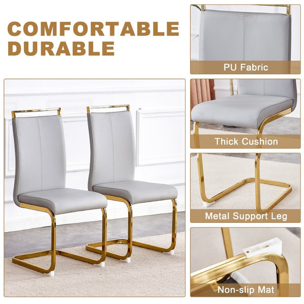 English Elm Table 9-Piece Luxurious Dining Set With Golden Legs, Stunning Pandora Glass Top & 8 Gray Pu Chairs W1151S03238-GIGA