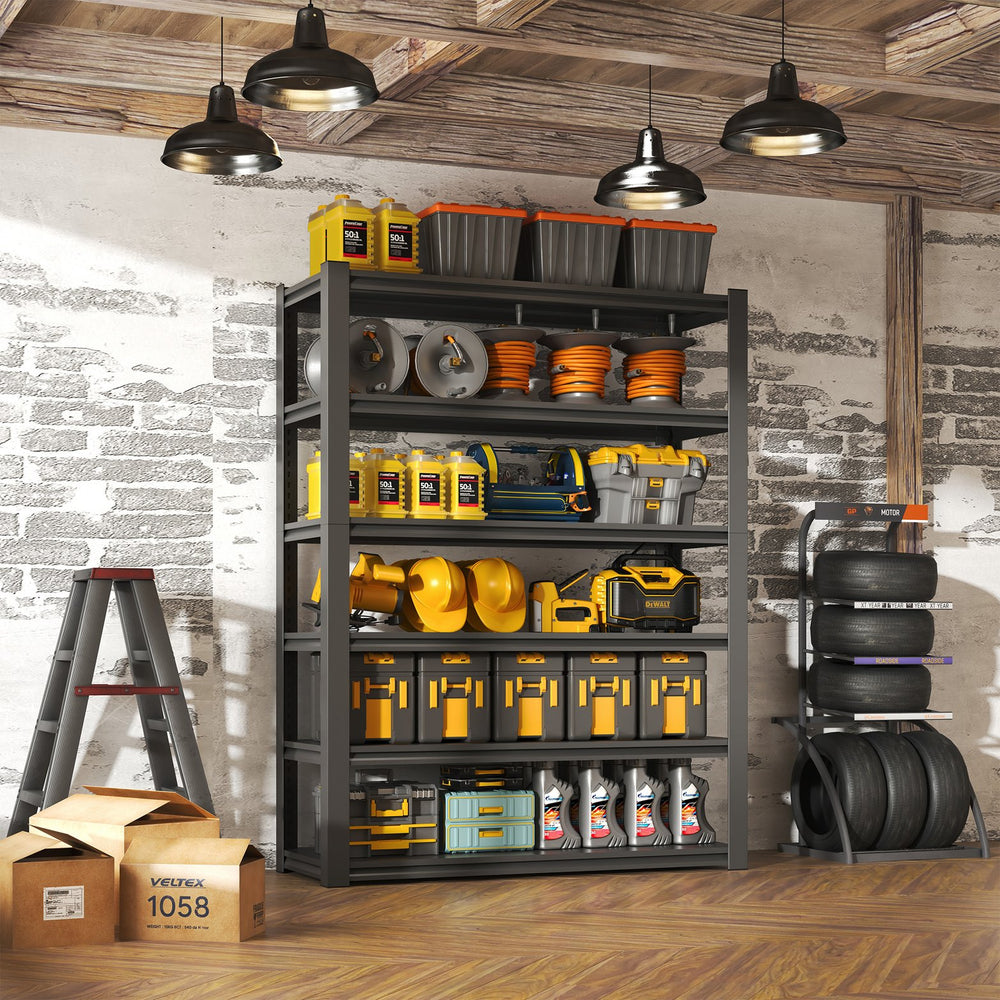 English Elm 82"H 6-Tier Metal Shelves - 2400LB Heavy Duty Adjustable Garage Rack, Easy Tool-Free Assembly, Versatile Storage T2398P252494