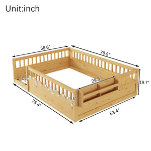 English Elm Full Montessori floor bed offering high rails, built-in light and shelf for safe independent sleep and storage Natural 79.13 L x 13 W x 6.3 H W2593P333587