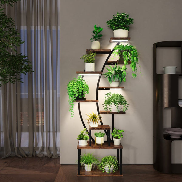 English Elm Plant Stand Indoor With Adjustable Grow Lights, 9-Tier Metal Shelf For Beautiful Home Displays T3210P356964-GIGA
