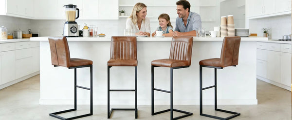 English Elm Faux Leather Counter Stools Set of Two Ergonomic Curved Back Metal Frame Kitchen Seating W5096P400661