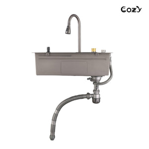 English Elm Waterfall Pull-out Faucet Workstation Sink Matte Black 304 Stainless Steel Prep Basin T3177P286040