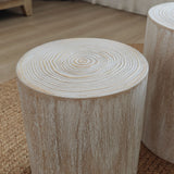 English Elm Set Of 3 Whitewash Wood Coffee Table With Clear and Visible Tree Rings