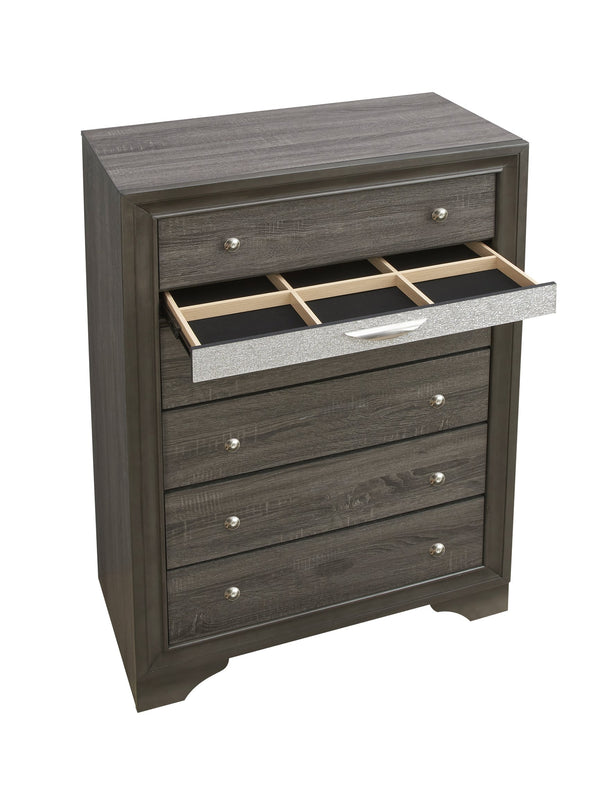 English Elm Madrid 6-Drawer Chest with Felt-Lined Full-Extension Drawers, Modern Laminate Wood Grain Finish Gray 56 L x 37 W x 20 H B078P285996