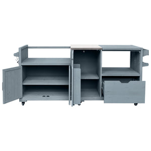 English Elm K&k 80.5 Inch Outdoor Kitchen Island Solid Fir Wood Stainless Steel Grill Cart Station Grey+Blue N707P392140G