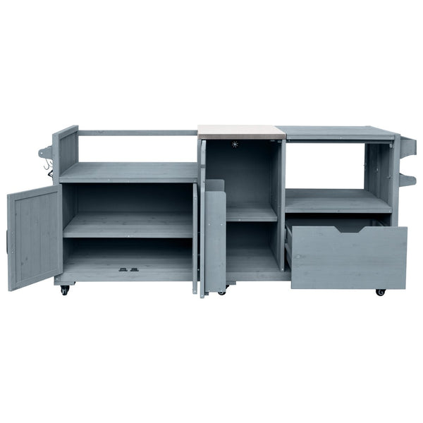 English Elm K&k 80.5 Inch Outdoor Kitchen Island Solid Fir Wood Stainless Steel Grill Cart Station Grey+Blue N707P392140G