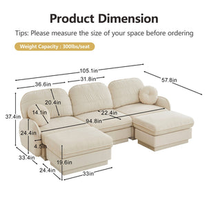 English Elm 105" Chenille Cloud Sofa Deep Seat Three Seater with Quilted Back for Living Room W714S01752