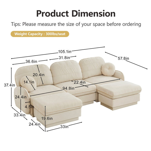 English Elm 105" Chenille Cloud Sofa Deep Seat Three Seater with Quilted Back for Living Room W714S01752