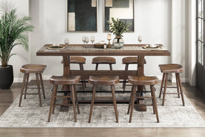 English Elm Brown Acacia Wood Counter Height Dining Table Seats Six with Industrial Metal Footrest B011P451377