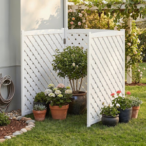 English Elm 3-panel Outdoor Wood Slatted Privacy Screen Enclosure for Patio Equipment Areas White W2640P389245
