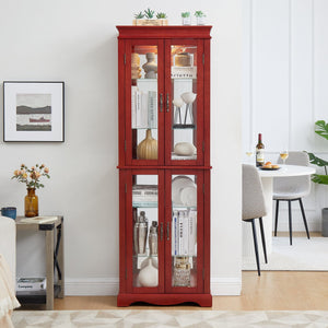 English Elm Lighted Glass Curio Cabinet – Elegant Cherry Wood Display With Adjustable Shelves & Integrated Lighting W2275P178796