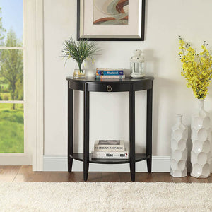 English Elm Black Half-Moon Console Table with Lower Shelf, Solid Pine & MDF, Timeless Black Finish for Entryway Elegance (97) B062P189228