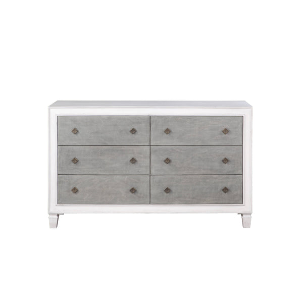 English Elm Katia Transitional Rustic Gray & Weathered Finish Dresser with Felt-Lined Top Drawer and Smooth Glides White 69 L x 22 W x 39 H B2726P248052